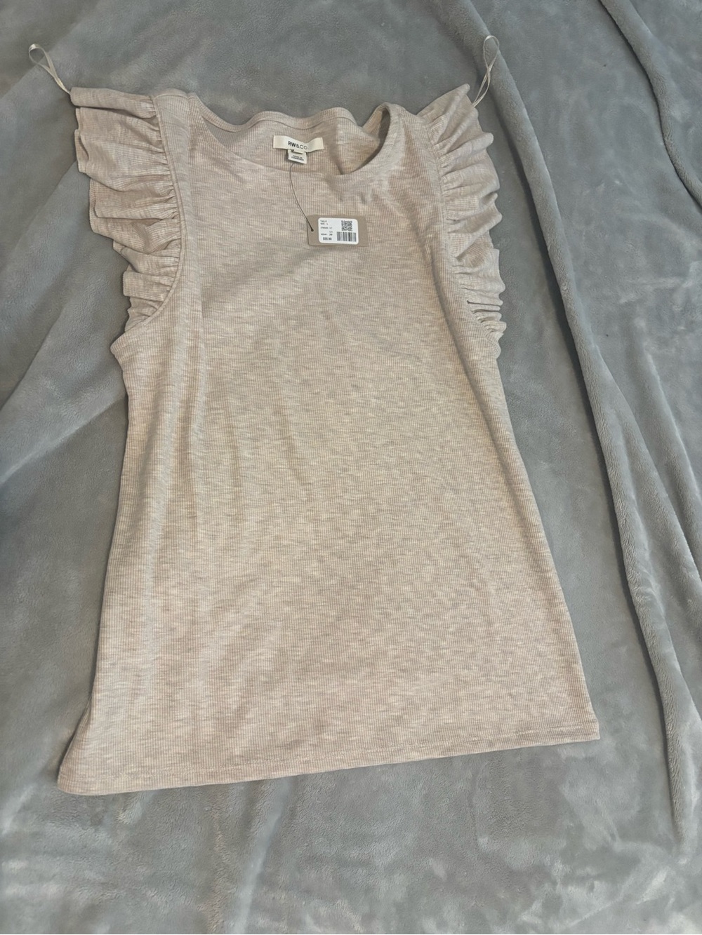 RW&CO. Cream Ruffle Shoulder Tank Top